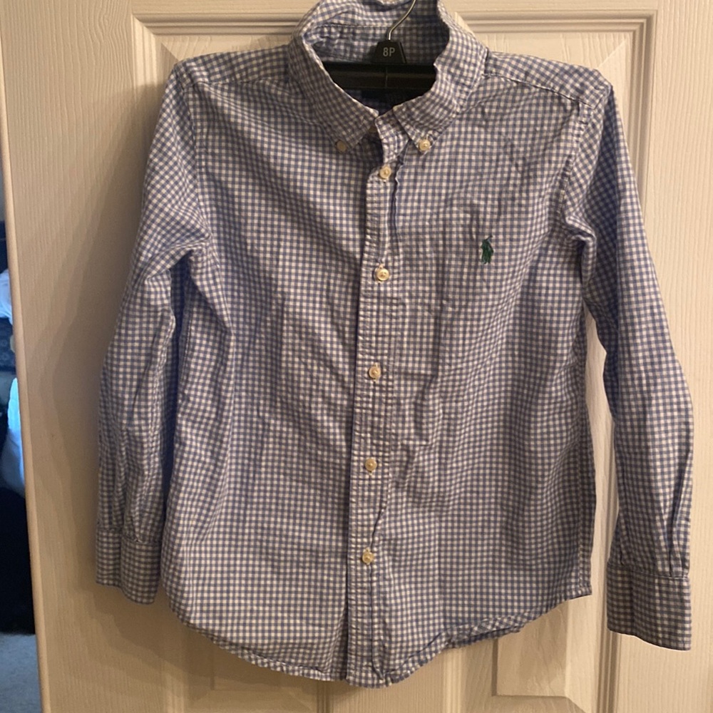 Ralph Lauren boys size 6 , light blue and white button down shirt.
